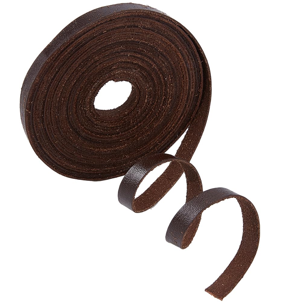 GORGECRAFT 5M Leather Strap Strip 8mm Wide Flat Genuine Leather Cord String Natural Cowhide Braiding Threads Rope for Bracelets Necklace Jewelry Making Guitar Belts DIY Crafts, Coffee