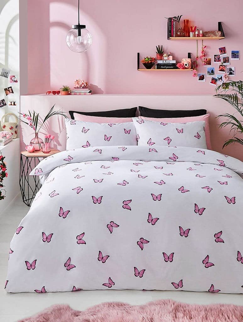 Pink Butterfly Duvet Cover Set Single