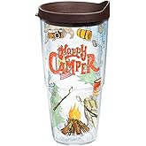 Tervis Happy Camper Tumbler with Wrap and Brown Lid 24oz, Clear