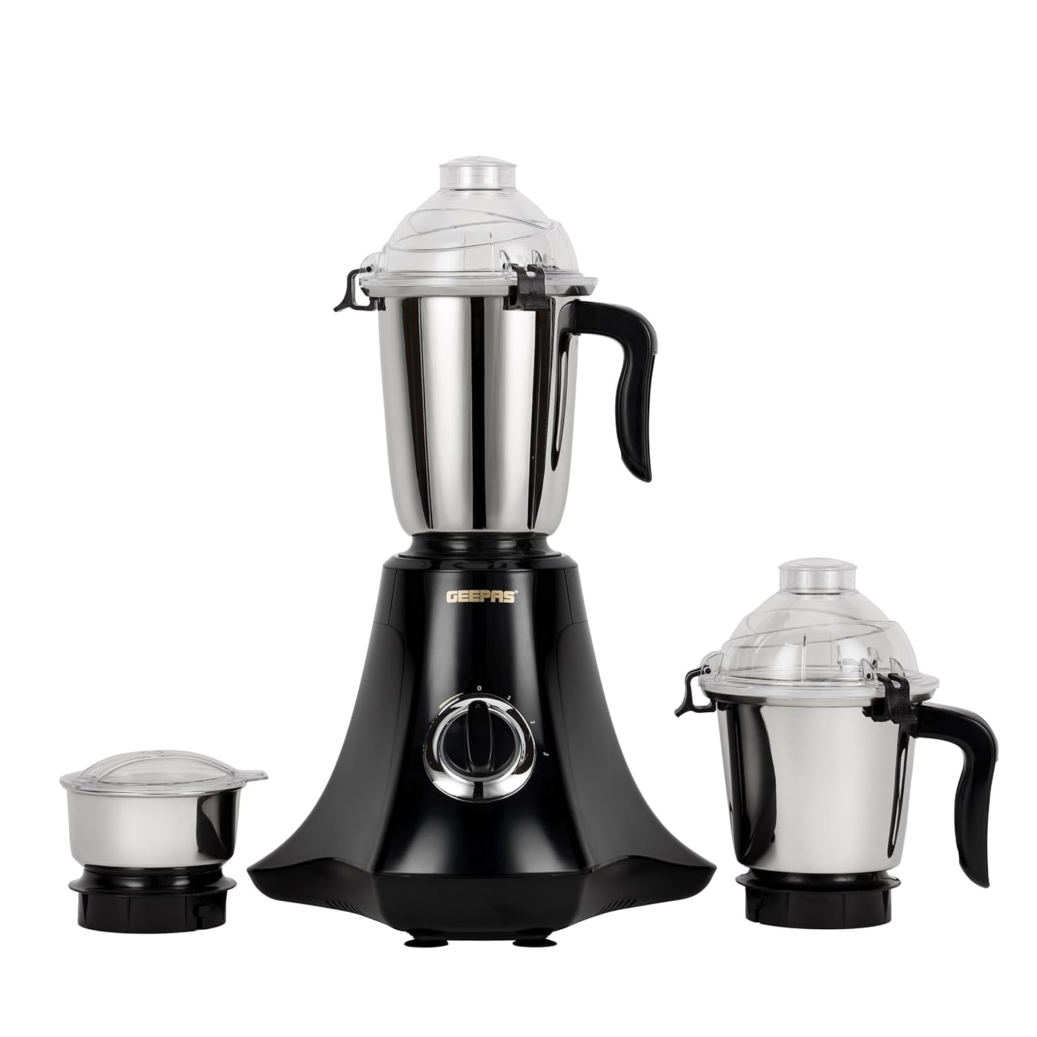 GEEPAS 750W 3-in-1 Mixer Grinder – Stainless Steel Jars & Blades – 3 Speed, Safety Twist Lock – Perfect for Dry & Wet Fine Grinding – Indian Curry Spices Coconut Grinding Mixing