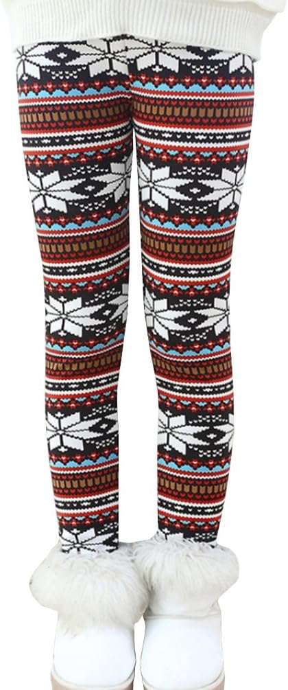 Girls Winter Thick Warm Long Pants Printing Fleece Lined Leggings