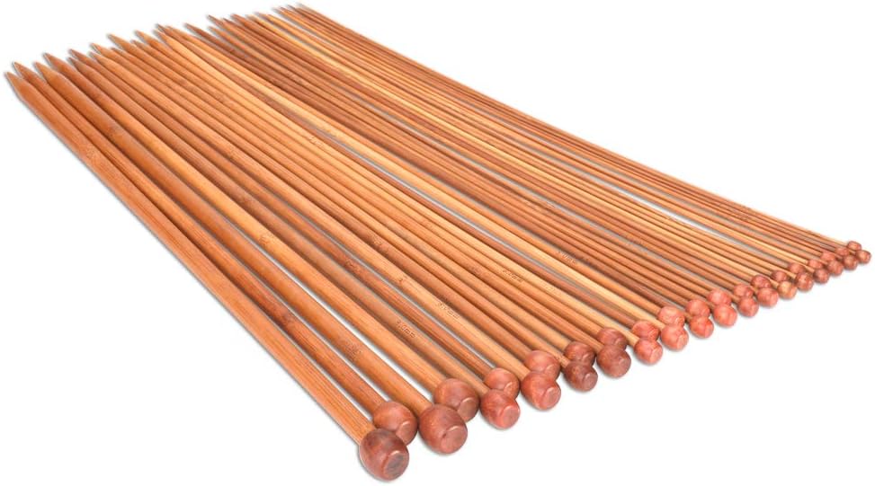H&S Bamboo & Wooden Knitting Needles Set (36 Pcs) Single Pointed Knitting Needles Long with Case, Brown, 2.0mm - 10.0mm - Image 4