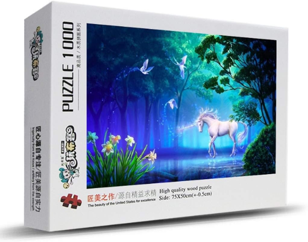 Classic Puzzle Game Jigsaw Puzzles Wooden for Adults 1000 Piece Unicorn in Wonderland Sturdy and Easy