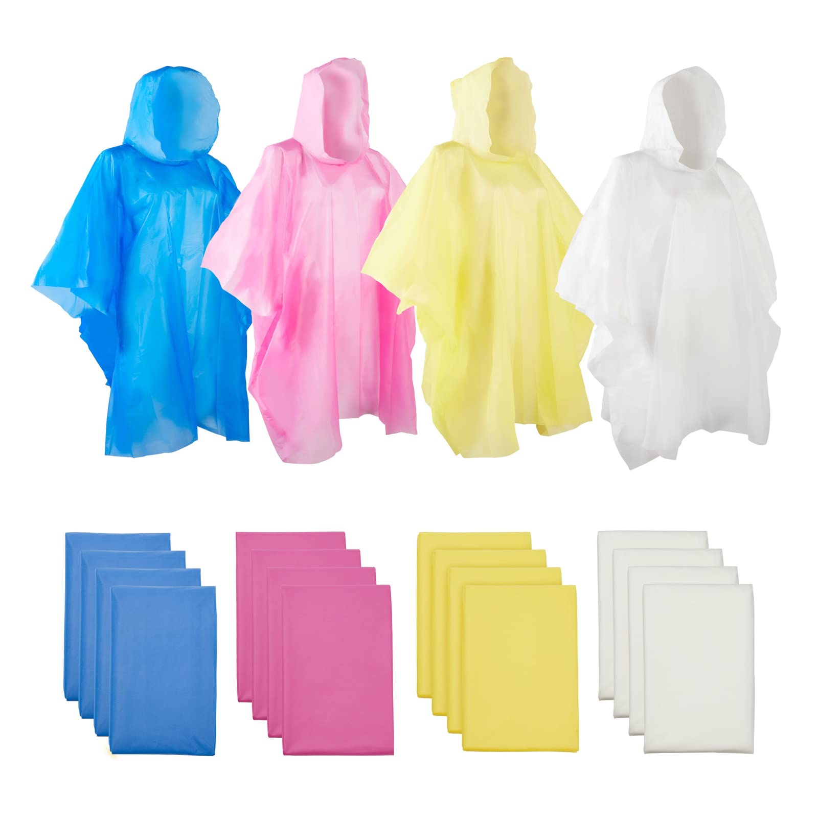 Adult Rain Ponchos - Disposable 20 Pack- Assorted Colors, 49.5 x 48.5 Inches