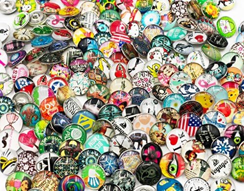 Efivs Arts 100 Pcs Aluminum Mixed Random Glass Snap Chunk Press Button Jewelry Charms 18mm for Snap Jewelry Making