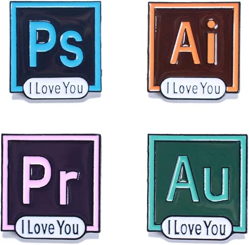 Amazon Co Jp Wentur Ps Pr Ai Au I Love You エナメルピンセット ソフトウェアアイコンアートエナメルラペルピン プログラマーアーティストフレンズ 4ピース ジュエリー