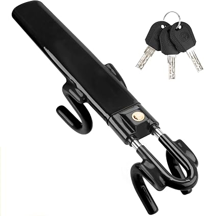 Tevlaphee Steering Wheel Lock Twin Bar with 3 Keys, High Visibility Black
