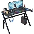 PayLessHere 47 Inch Gaming Desk PC Carbon Fiber Table Ultimate Gamer Workstation with Cup Holder & Headphone Hook for Home Office,Blue (Blue)