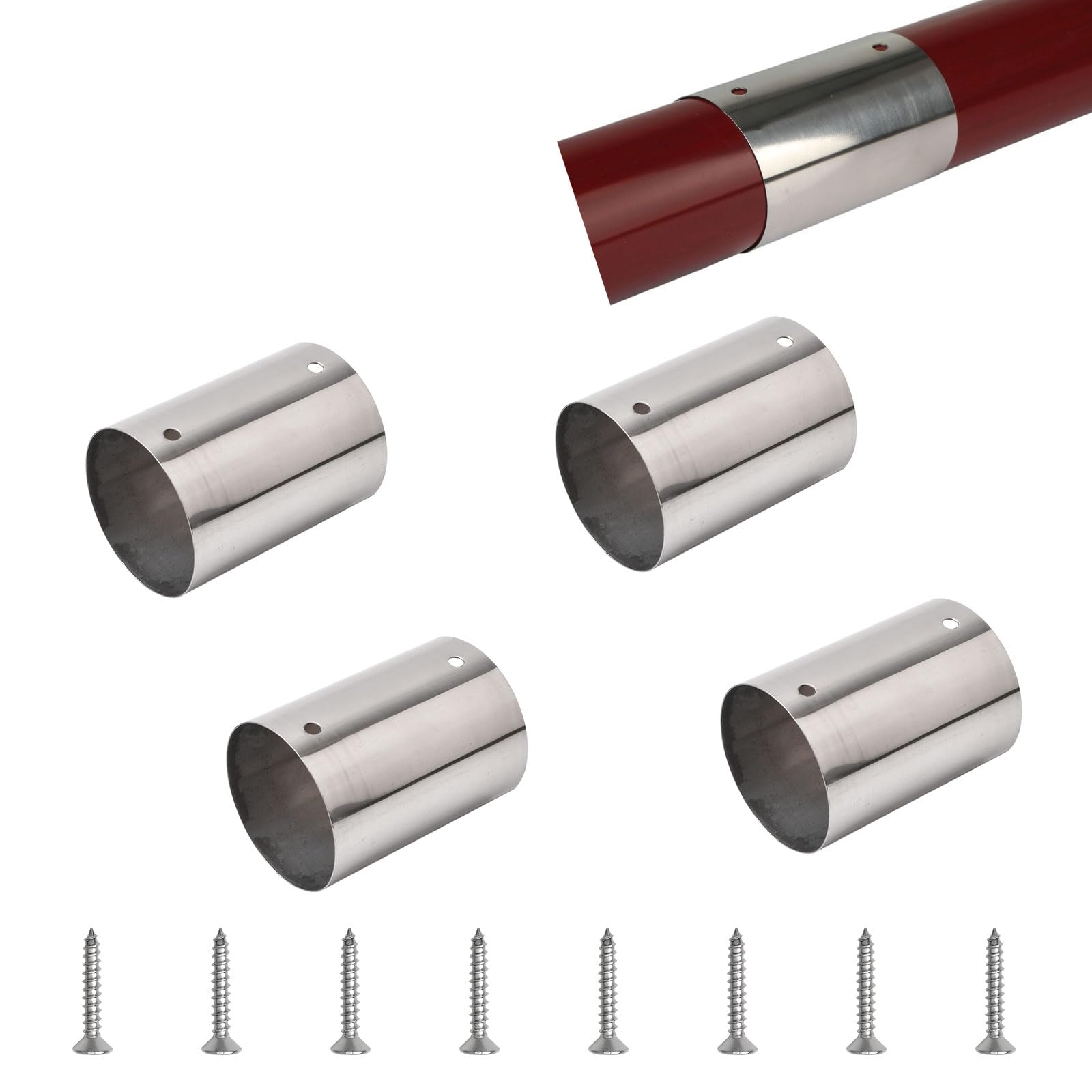 UFURMATE Handrail Pipe Connectors, 4PCS 201 Stainless Steel Round Handrail Connector Heavy Duty Handrail Fitting Stair Railing Connector for 50mm Handrail