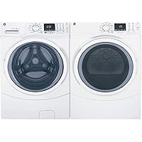 GE Front Load Steam GFW450SSMWW 27"" Washer with GFD45GSSMWW 27"" Gas Dryer Laundry Pair in White