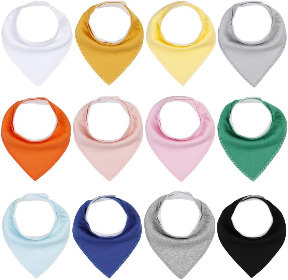Udolove 12 Pack Baby Bandana Drool Bibs for Boys and Girls,Soft Unisex Absorbent Cotton Organic Bib Set for Teething and Drooling