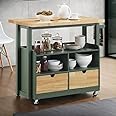 PHI VILLA Kitchen Island Cart on Wheels - Butcher Block Island Table for Food Prep, Rolling Kitchen Trolley with Storage