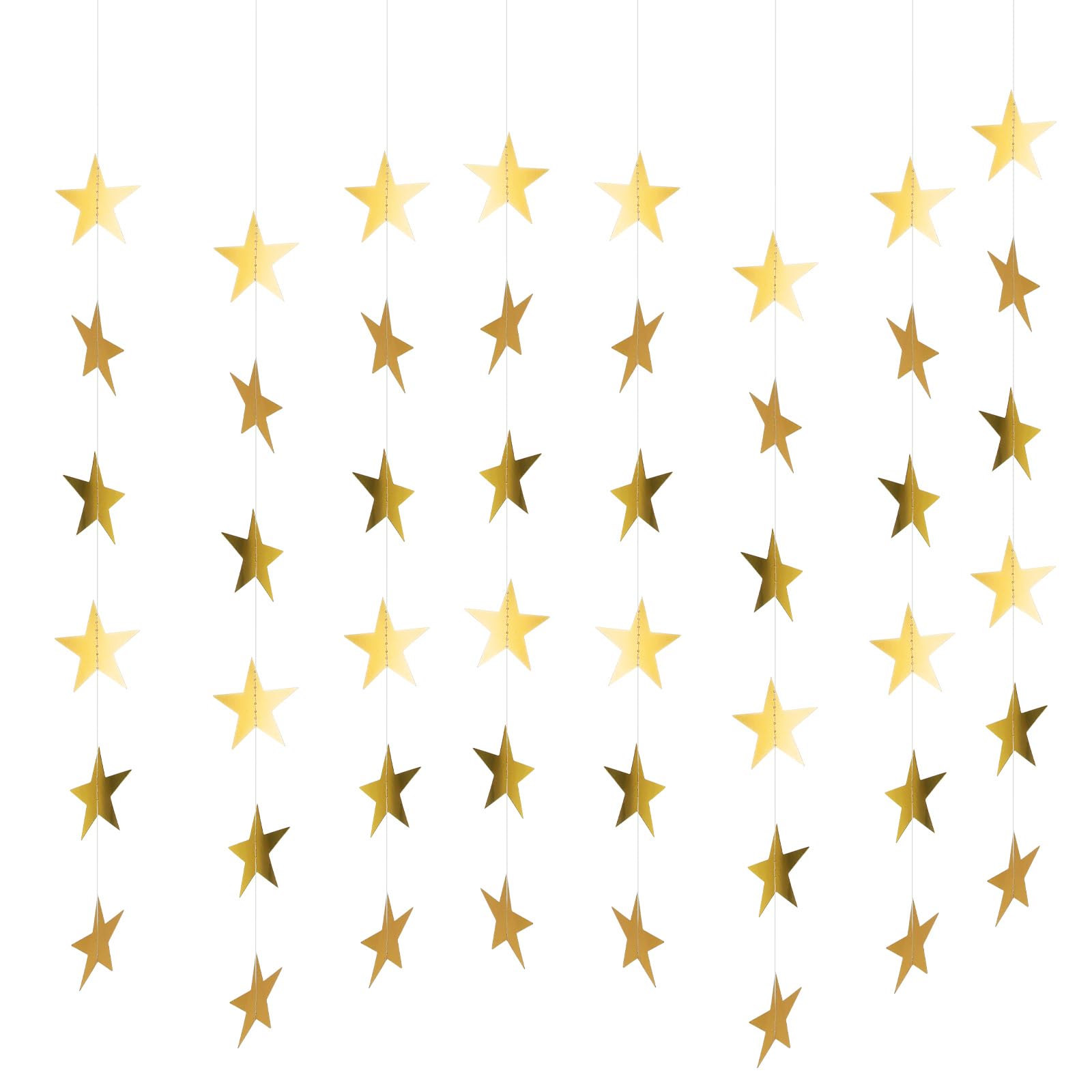 39 Feet Gold Star Paper Garland Bunting, 3 Pcs Reflective Star Decorations for Birthday Party Decor, Hanging Gold Glitter Stars Bunting for Weddings Celebrations Anniversary Theme Party Supplies
