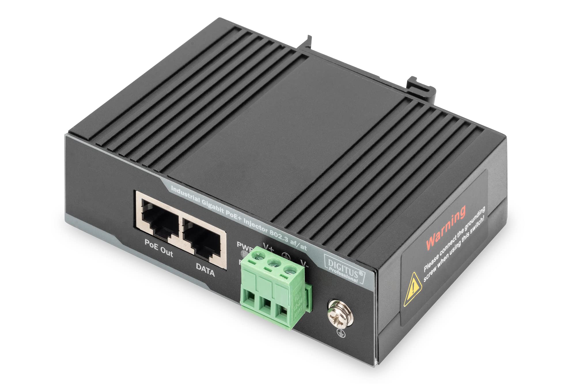 DIGITUS PoE+ Injector - IEEE802.3at - Gigabit Ethernet - DIN Hat Rail - DC Terminal Block - PoE Mode A & Mode B