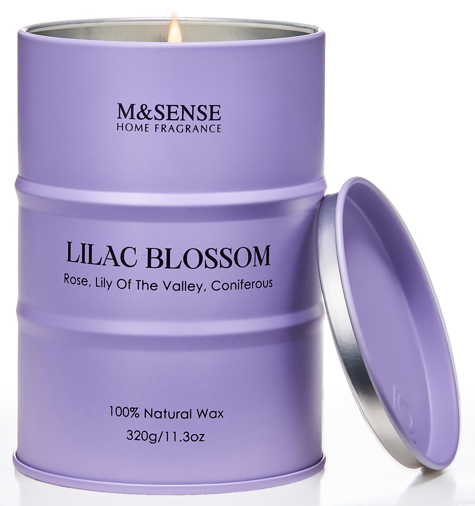 M&SENSE Lilac Blossom Scented Candle, 320g Organic Soy Wax, Up to 70 Hours Burn Time, Non Toxic Floral Home Fragrance Candle, Housewarming Gift for Women and Men, Stress Relief and Relaxation