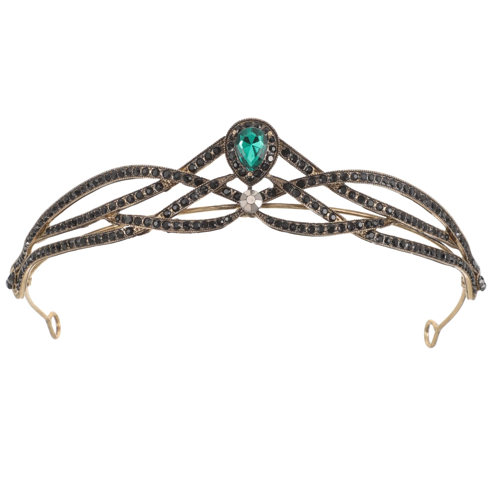 Uonlytech Retro Baroque Crown with Green Gemstone 5.3 Inch Tiara for Women Wedding Party Hair Accessory Vintage Style Headdress