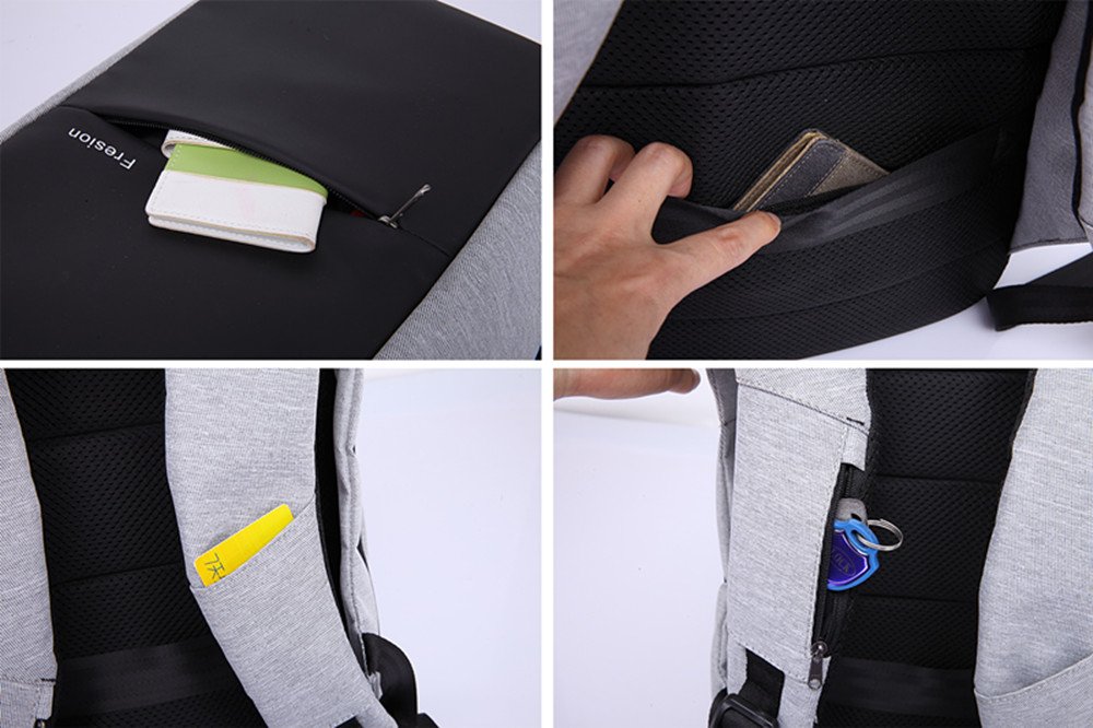 Fresion 15.6 inch Laptop Backpacks Notebook Rucksack SchoolBag with USB Port and Rain Cover for Work, School, Travel, Hiking(Grey)