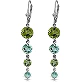 14k White Gold Chandelier Earrings with Natural Peridots and Blue Topaz