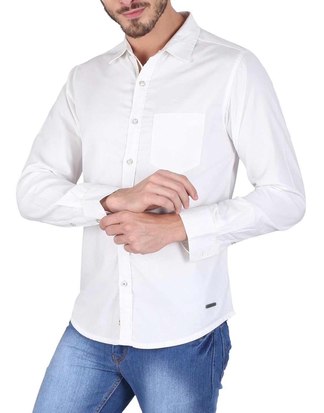 caricature white stylish slim fit shirt full sleeve 100% cotton casual white shirt for men