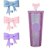 Bow Straw Topper for Starbucks Cup, 7-8mm (0.31inch) Cute Silicone Straw Cover for Tumblers, Dust-Proof Reusable Accessories Cap for Starbuck, Pink, Blue, Purple