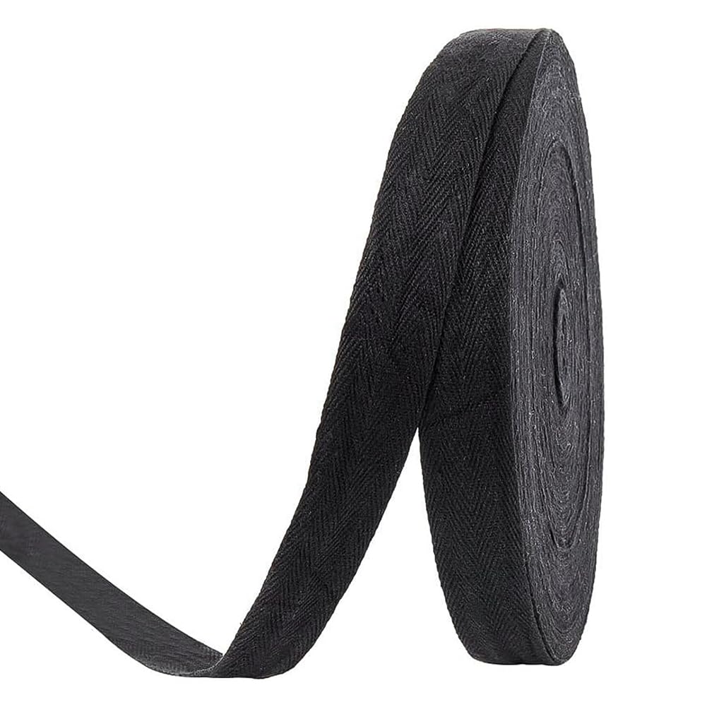 BENECREAT 42m 25mm Cotton Webbing Tape Black Herringbone Twill Ribbon Tape for Sewing Dressmaking Embellishment Craft Apron