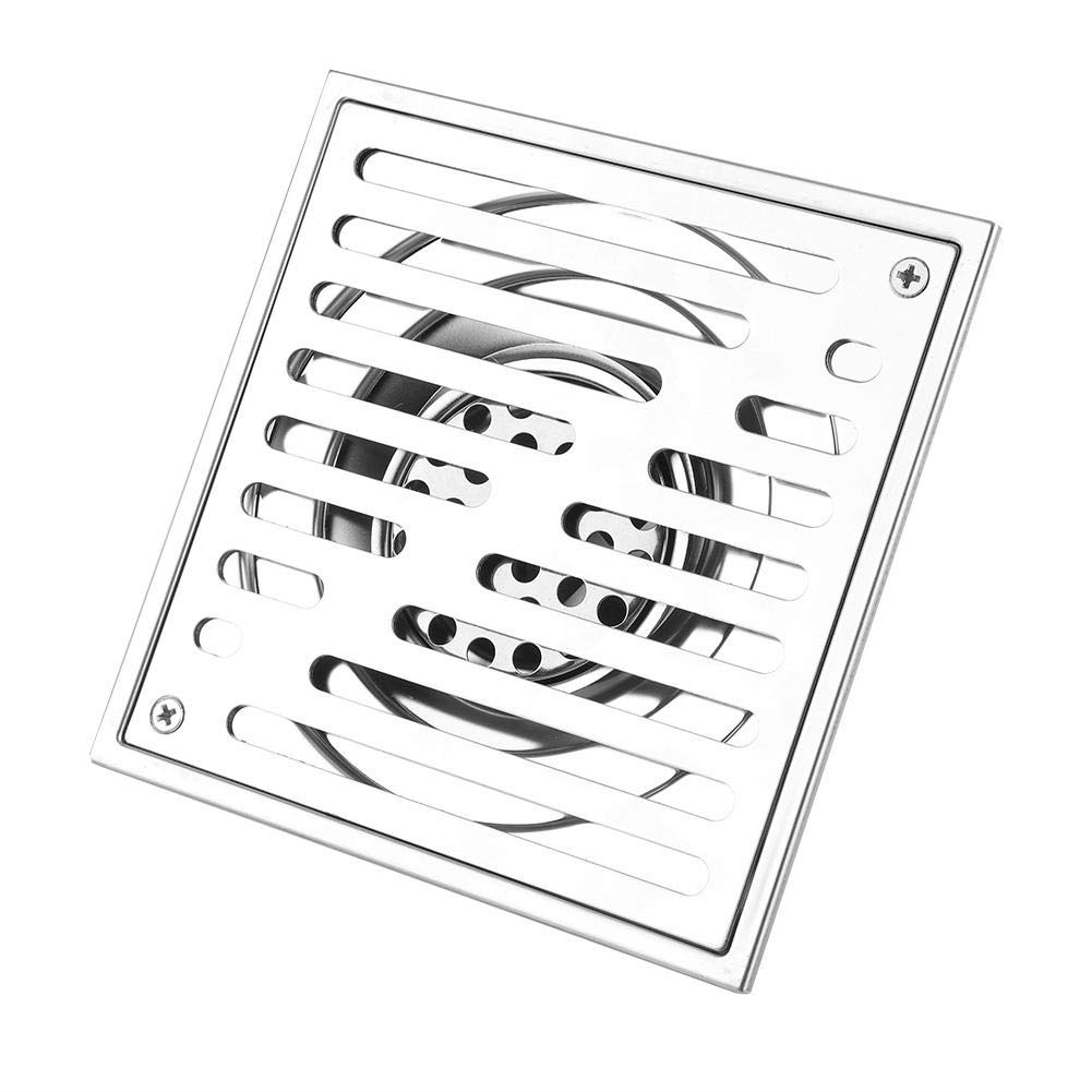 Zerodis Stainless Steel Floor Drain, Square Anti odor Bathroom shower drain cover, Waste Gate Shower Drainer with Large Caliber (150 * 150mm)