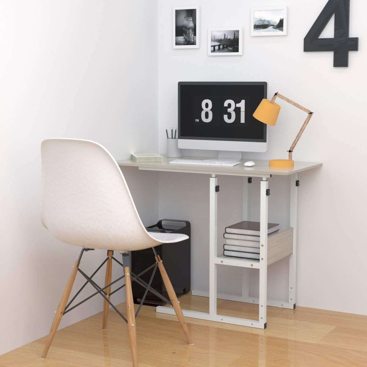 JACENTHOME Home Office Desk 31x16'' Movable Height Adjustable Modern Computer PC Notebook Writing Workstation Laptop Table with Wheels for Study Room Bedroom Living Room: Kitchen & Dining
