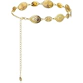 Tyqour Western Metal Oval Concho Chain Belt for Women Cowgirl Boho Vintage Waist Belt for Western Dresses Jeans Pants Fashion Country Concert Outfit Gold Chain Hip Belts