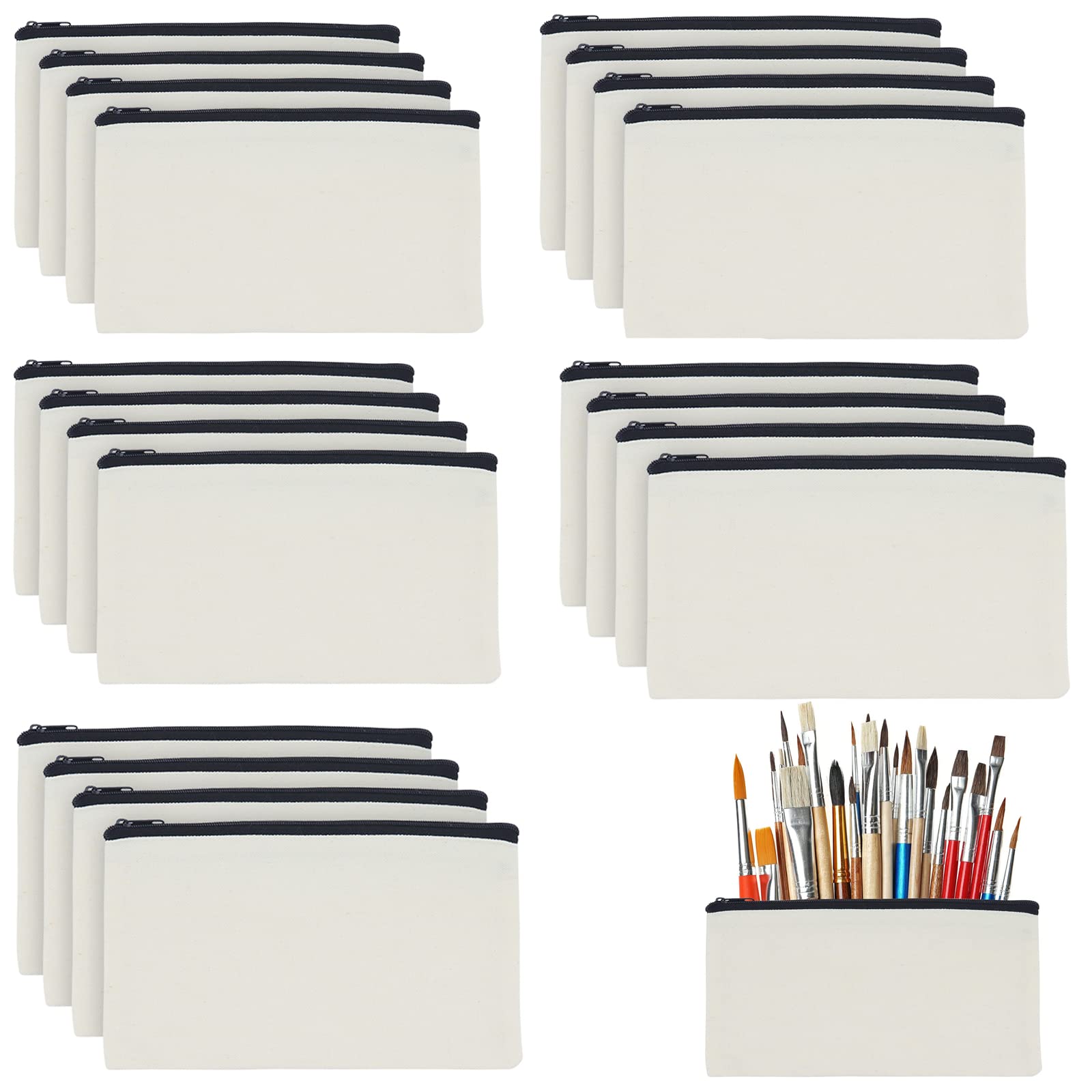 Blank Canvas Zipper Pouch,Canvas Makeup Bags,Multipurpose Canvas Pencil Case Cosmetic Bags for Travel Craft School