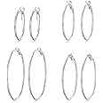 4 Pairs Silver Gold Hoop Earrings for Women | 14K Gold Plated Hoop Earrings Set Hypoallergenic Earring Lightweight Dangle Earrings Set
