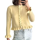Yimoon Women's Cropped Cardigan Sweater Ruffle Frilly Long Sleeve Button Down Cute Knit Outwear 2026 Trendy