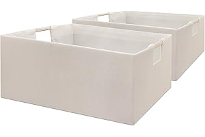 Fabric Collapsible Storage Bins, 2 Packs Cloth Storage Cubes with Wooden Handles, Stow Home Items Shelf Baskets, Rectangular 