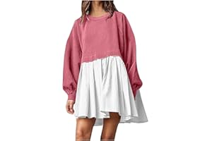 Wiyuqeen Fall Sweatshirt Dresses for Women 2023 Long Sleeve Trendy Crewneck Pullover Flowy Pleated Sweatshirt Mini Dress