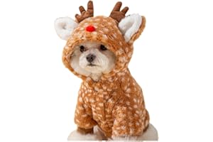 AZA Reindeer Dog Costume Fluffy Christmas Clothes Moose Coat Winter Pet Hoodies Puppy Girl Cute Coat Outfits for Small Dogs Costumes (S（Suitable：3.5lb-5.5lb）,Moose Brown)
