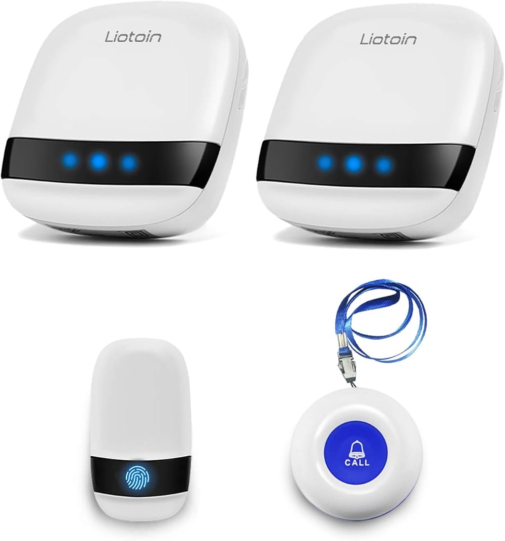 Liotoin Wireless Caregiver Pager Alarm Button System 2 Transmitters 2 Receivers