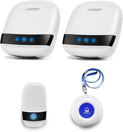 Liotoin Wireless Caregiver Pager Alarm Button System 2 Transmitters 2 Receivers