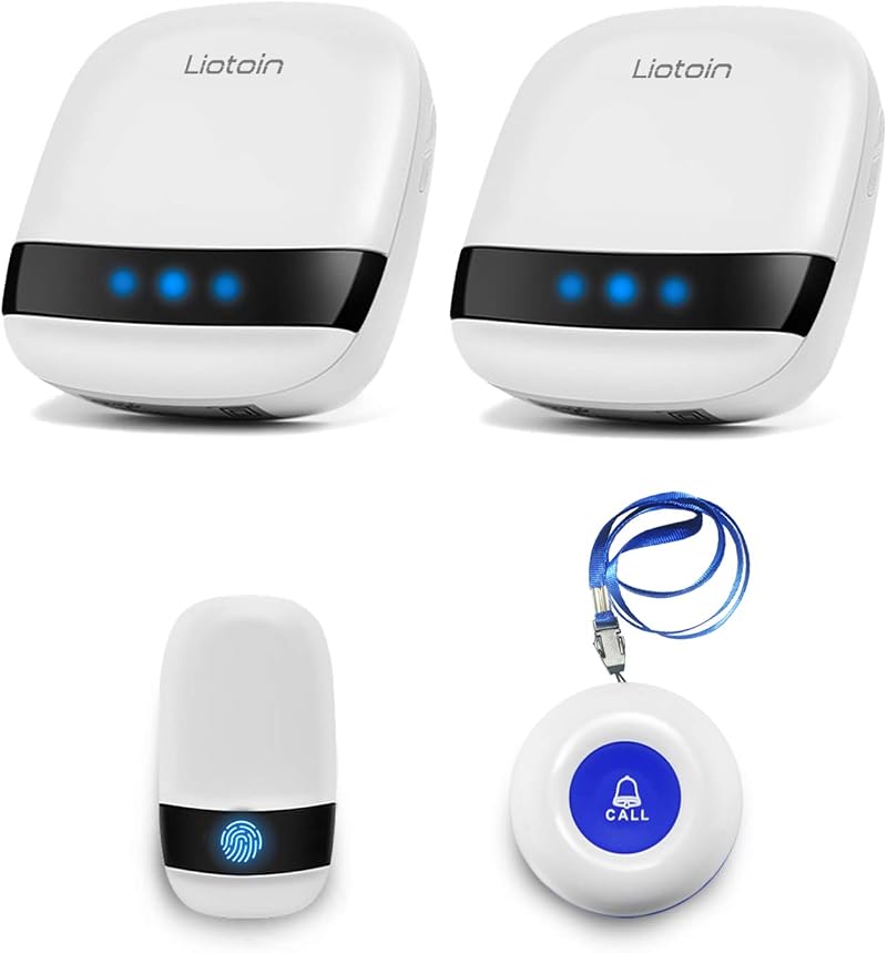 Liotoin Wireless Caregiver Pager Alarm Button System 2 Transmitters 2 Receivers