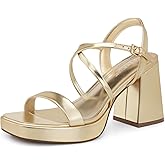 CELLENZ Women Chunky Platform Heels: 3.9 Inch High Heel Prom, Wedding, Party, Square Open Toe Heeled Sandals, Strappy Comfortable Sexy Dressy Shoes