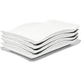 Bruntmor Appetizer Plate Set of 4 Elegant Matte 10"x7" Rectangular Curvy Ceramic Restaurant Platter | Serving Inner Fluted Dessert Salad Plates - White Color.
