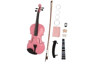 Acoustic Violin 4/4 Kids Adults Beginners Starter Kit with Box Rosin Shoulder Rest Mixer String Bow Fingerboard Sticker (Pink