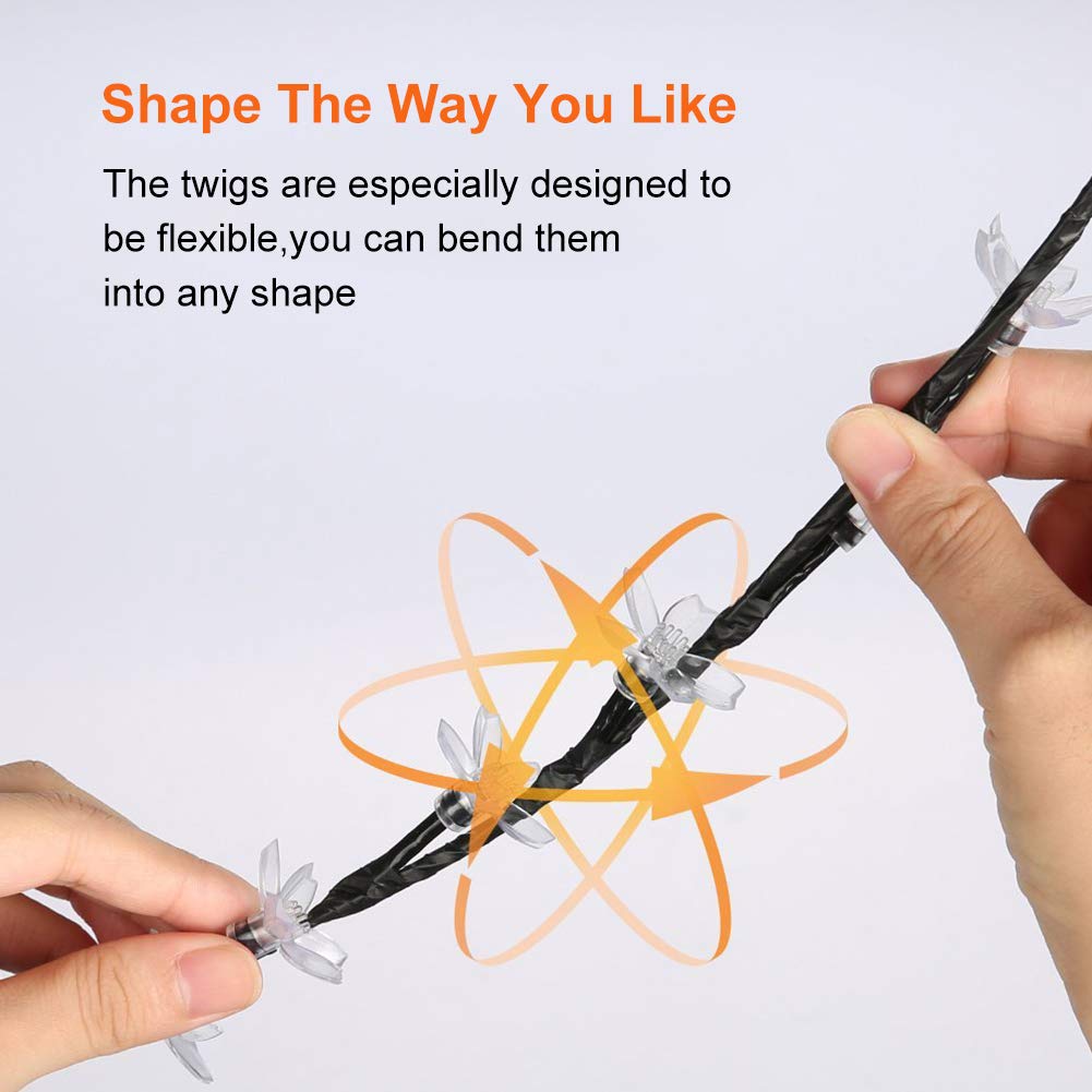 LED Cherry Blossom Light Tree - 19.6 inch Tabletop 48 LEDs Bonsai Tree Light, Black Branches Clear Flower, Perfect for Home Festival christmas Party Wedding Indoor Outdoor Decoration, Warm White