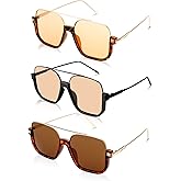 GGSTDDUP 3 Pcs Retro Oversized Aviator Sunglasses for Women Men Square Semi Rimless Sun Glasses 70s Vintage Trendy Shades