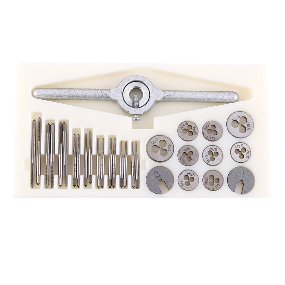 Dioche Micro Tap and Die Sets Metric, 30PCS/Set Taps Dies Spanner Set Screw Threading Tapping Hand Tools Kit