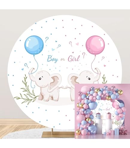 OERJU 6.5x6.5ft Gender Reveal Round Backdrop Pink Or Blue Boy Or Girl Marble Texture Photography Background Circle Backdrop Cover Baby Shower Party...
