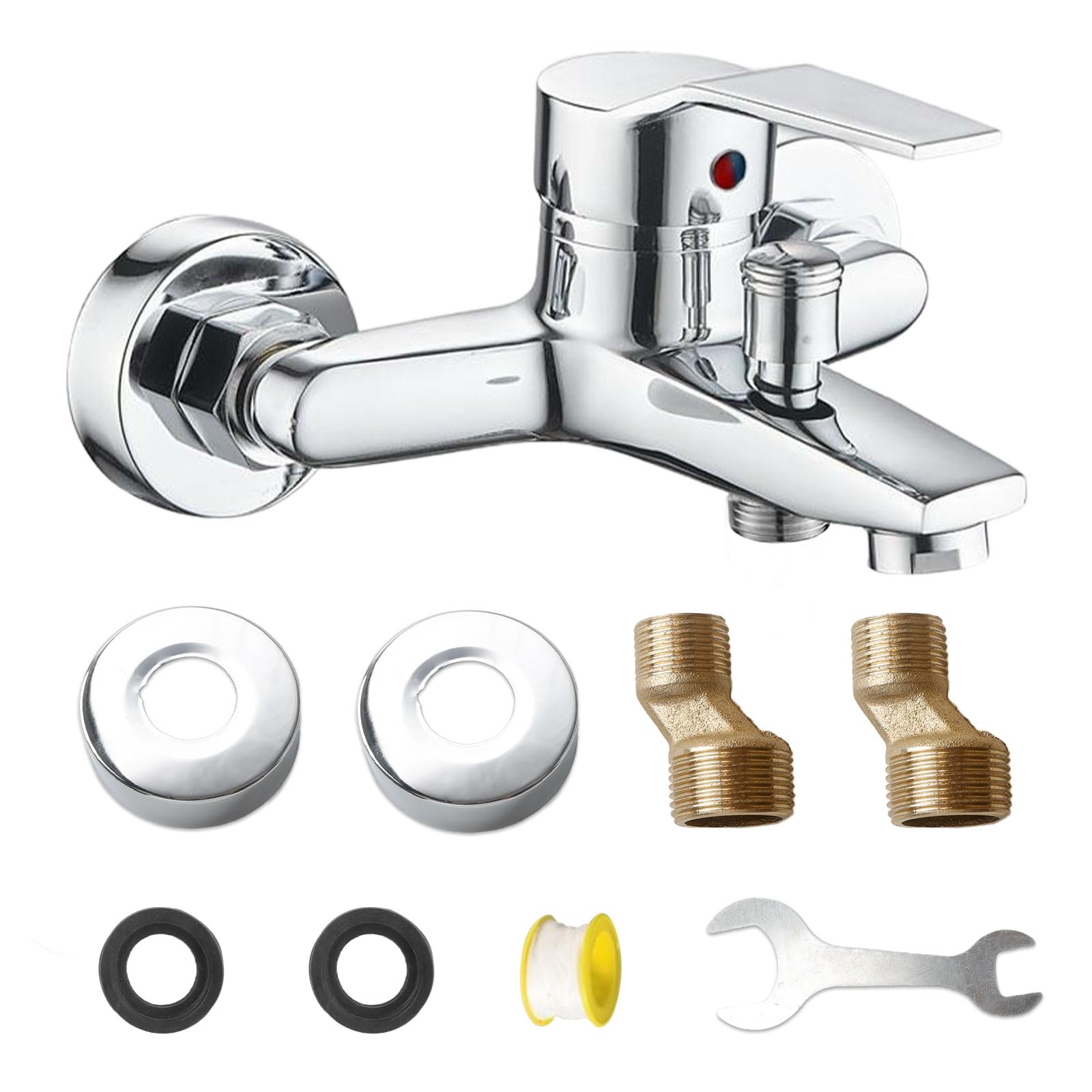 Mixer Tap Bath Kit, Bath Tap, Hot and Cold Tap Bath with Mounting Accessories, Bathtub Single Lever Wall Mounted Shower Tap for Shower and Tub