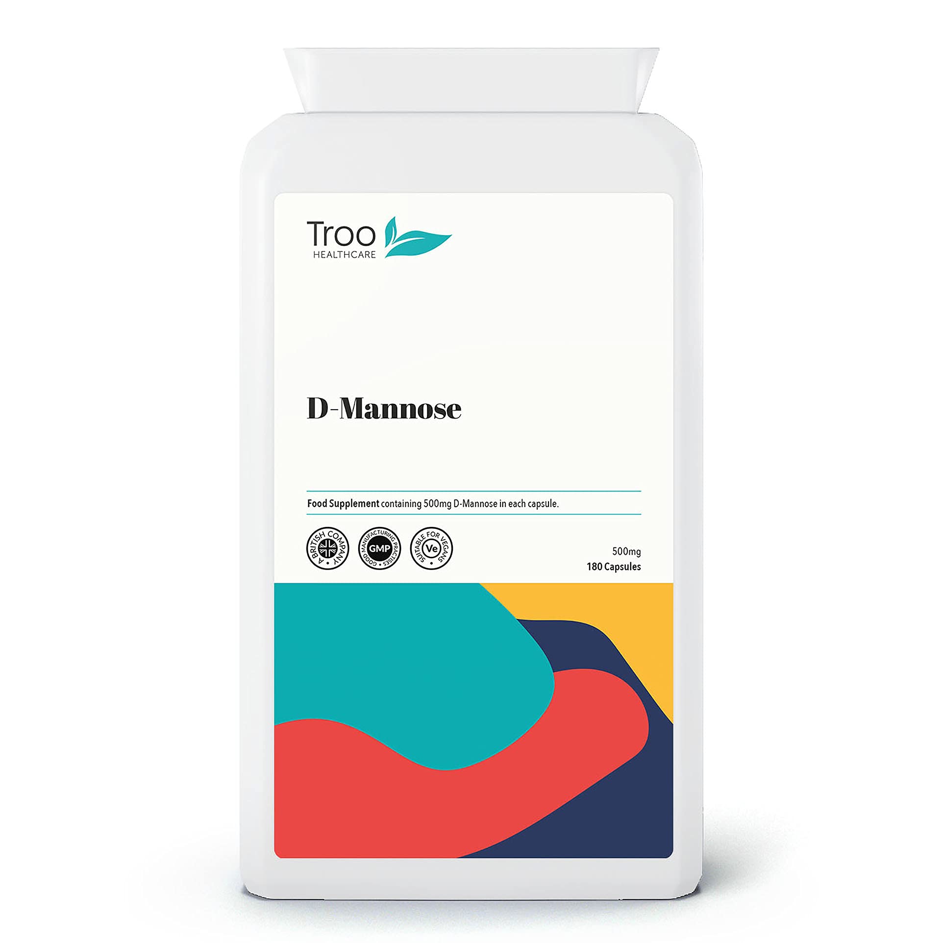 Troo Health Care D-Mannose Supplement 500mg - 180 Capsules - Daily Vegan Friendly Support for Men & Women - UK Manufactured to GMP Standard