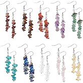 SUPERFINDINGS 10 Pairs Chips Stone Dangle Earrings Colorful Synthetic Turquoise Earrings Exquisite Red Jasper Earrings Natural Gemstone Wedding Birthday Jewelry Gifts for Women Ladies