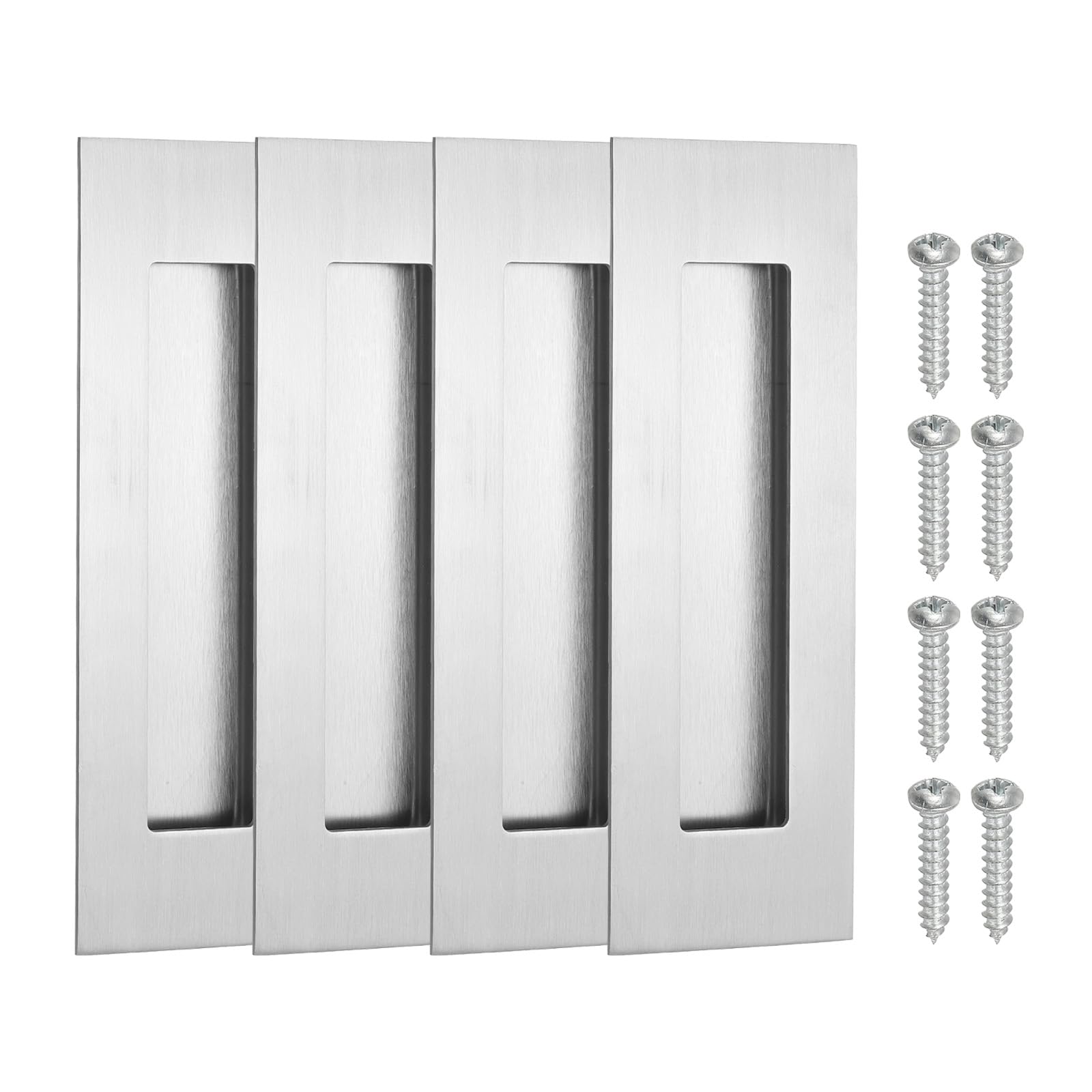 PATIKIL Recessed Finger Flush Pulls 6" 4 Pack Sliding Closet Door Pulls Pocket Door Handles Rectangular Barn Hardware Set with Screws Home Bathroom Barn Door, Silver