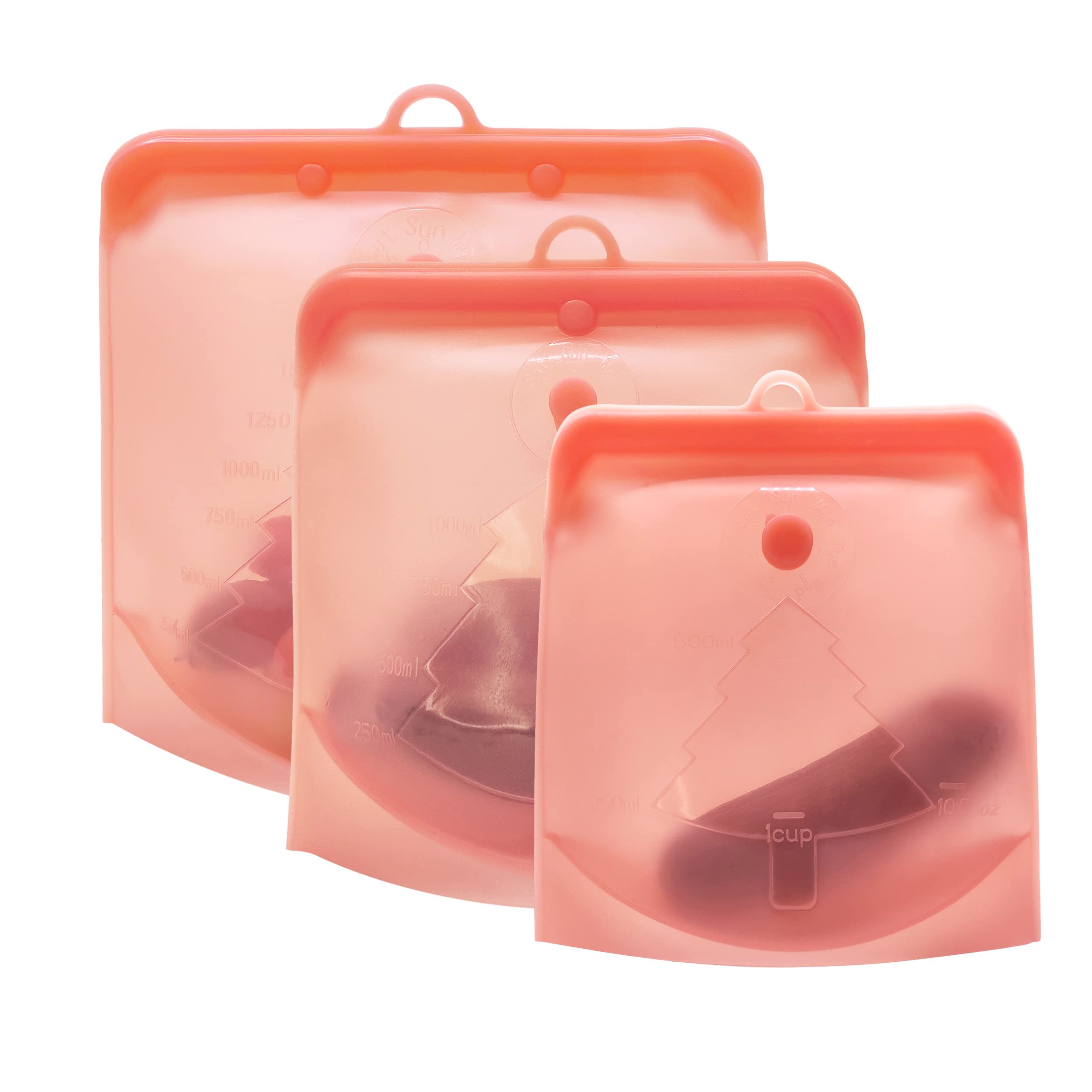 Zelten Silicone Reusable Storage Bag, (3 Units Set, Red) Lunch, Travel, Makeup, Gym Bag, Freezer, Oven, Microwave, Dishwasher Safe, Leakproof, Plastic Free