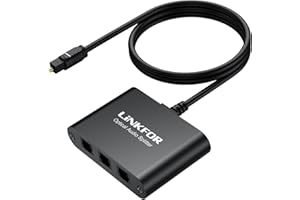 LiNKFOR Optical Cable Splitter 1x3 SPDIF Toslink with 1PCS Optical Audio Cable Aluminum Shell Toslink Splitter 1 in 3 Out Support LPCM 2.0 DTS Dolby-AC3 Compatible with PS3 DVD HDTV STB Etc